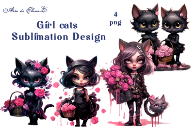 Halloween cat girls Sublimation design, PNG