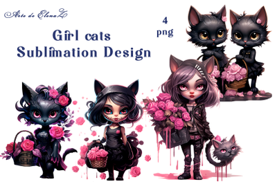 Halloween cat girls Sublimation design&2C; PNG