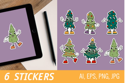 Kawaii Christmas trees &2F; Printable Stickers Cricut Design