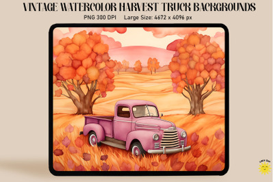 Watercolor Fall Pickup Truck Backgrounds