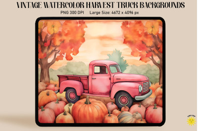 Watercolor Fall Pickup Truck Backgrounds