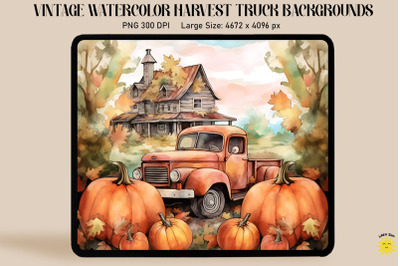 Watercolor Fall Pickup Truck Backgrounds