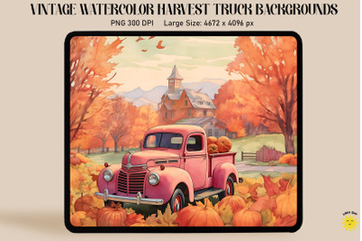 Watercolor Fall Pickup Truck Backgrounds