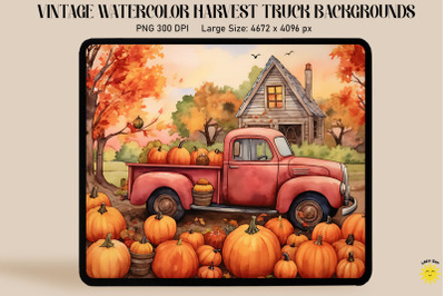 Watercolor Fall Pickup Truck Backgrounds