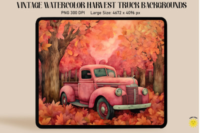 Watercolor Fall Pickup Truck Backgrounds