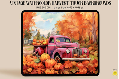 Watercolor Fall Pickup Truck Backgrounds