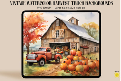 Watercolor Harvest Truck With Pumpkins