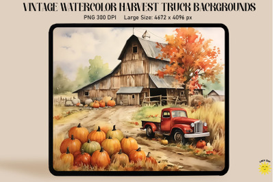 Watercolor Harvest Truck With Pumpkins