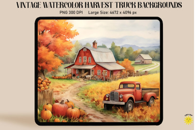 Watercolor Harvest Truck With Pumpkins