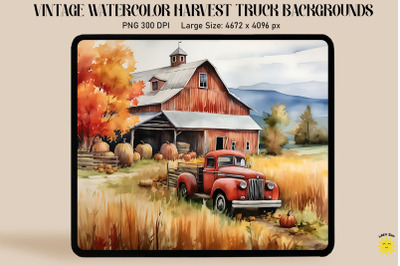 Watercolor Harvest Truck With Pumpkins