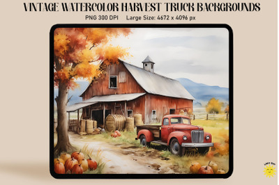 Watercolor Harvest Truck With Pumpkins