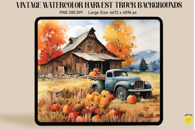 Watercolor Harvest Truck With Pumpkins