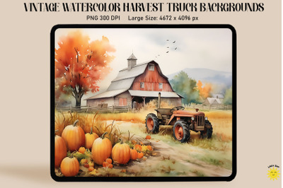 Watercolor Harvest Truck With Pumpkins