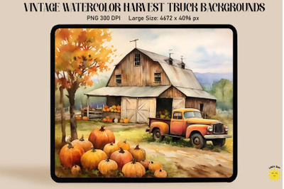 Watercolor Harvest Truck With Pumpkins