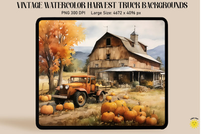 Watercolor Harvest Truck With Pumpkins