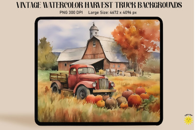 Watercolor Harvest Truck With Pumpkins