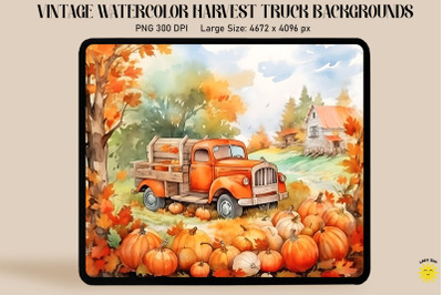 Watercolor Harvest Scene With Red Truck