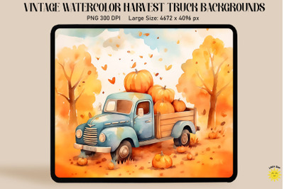 Watercolor Harvest Truck With Pumpkins