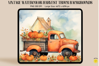 Watercolor Harvest Truck With Pumpkins