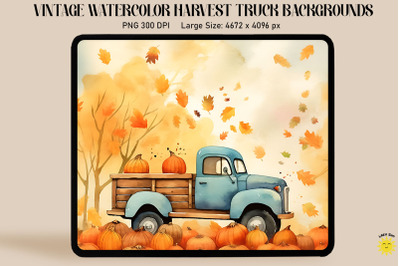 Watercolor Harvest Truck With Pumpkins