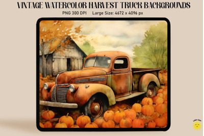 Watercolor Vintage Red Truck In Harvest