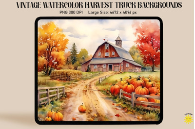 Watercolor Autumn Harvest Farm Backdrop