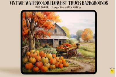 Watercolor Autumn Harvest Farm Backdrop