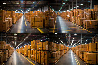 a warehouse with boxes on the floor