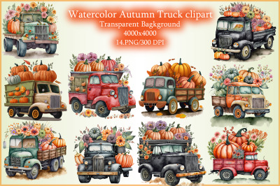 Watercolor Autumn Truck clipart Set