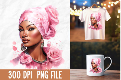 Breast Cancer Bald Black Woman Pink Rose