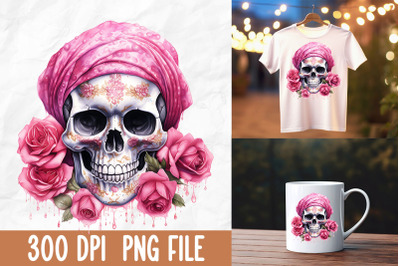 Breast Cancer Skull Bandana Rose Flower