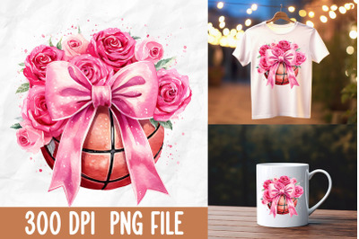 Breast Cancer Pink Rose Bow Basketball