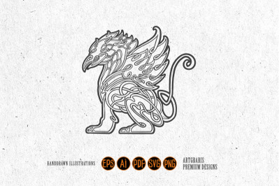 Elegant griffin classic flourish mythical ornament monochrome