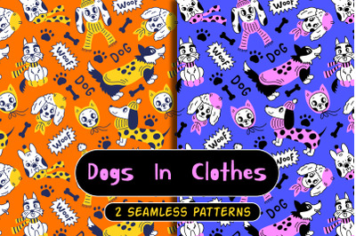 Dogs In Clothes Seamless Patterns