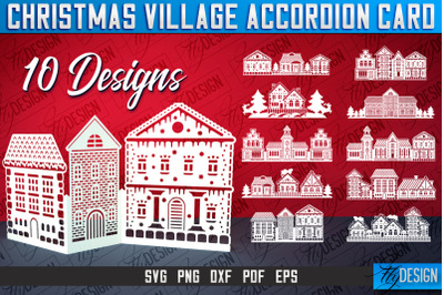 Christmas Village Accordion Card | Paper Cut SVG | Home Design