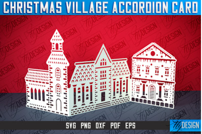 Christmas Village Accordion Card | Paper Cut SVG | Home Design