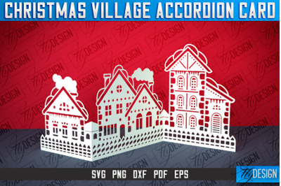 Christmas Village Accordion Card | Paper Cut SVG | Home Design