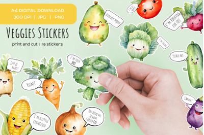 Watercolor vegetables stickers. Funny statement sticker 16