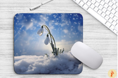 Frosted Snowdrop Flower Mouse Pad Design