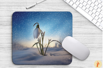 Frosted Snowdrop Flower Mouse Pad Design