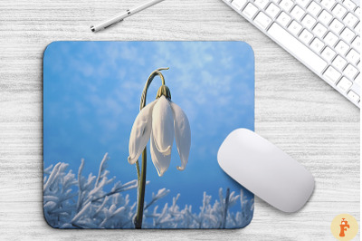 Frosted Snowdrop Flower Mouse Pad Design