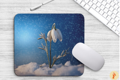 Frosted Snowdrop Flower Mouse Pad Design