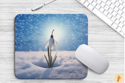 Frosted Snowdrop Flower Mouse Pad Design