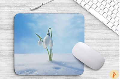 Frosted Snowdrop Flower Mouse Pad Design