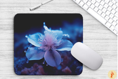 Frozen Blue Flower On Snow Mouse Pad