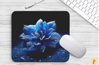 Frozen Blue Flower On Snow Mouse Pad