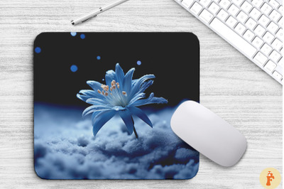 Frozen Blue Flower On Snow Mouse Pad