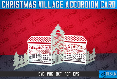 Christmas Village Accordion Card | Paper Cut SVG | Home Design