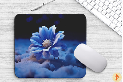 Frozen Blue Flower On Snow Mouse Pad