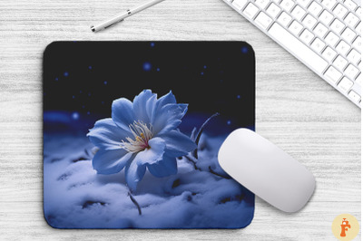 Frozen Blue Flower On Snow Mouse Pad